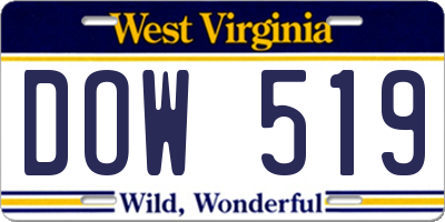 WV license plate DOW519