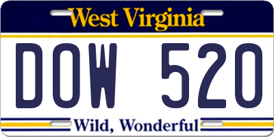 WV license plate DOW520
