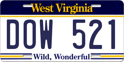 WV license plate DOW521