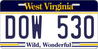 WV license plate DOW530