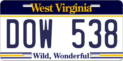 WV license plate DOW538
