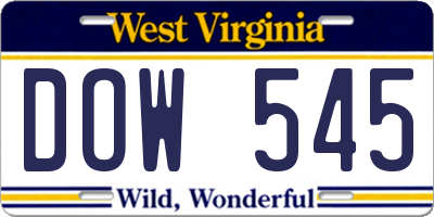 WV license plate DOW545