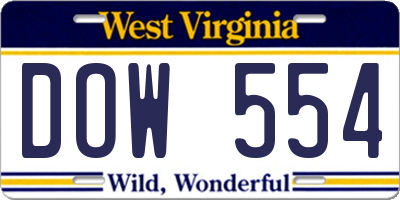 WV license plate DOW554