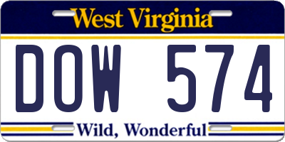 WV license plate DOW574