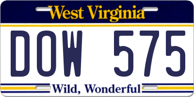 WV license plate DOW575