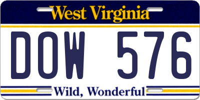 WV license plate DOW576