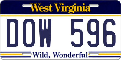WV license plate DOW596