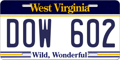 WV license plate DOW602