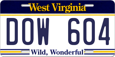 WV license plate DOW604