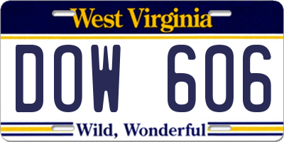 WV license plate DOW606