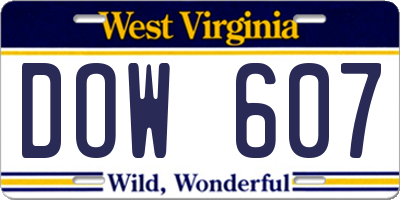 WV license plate DOW607