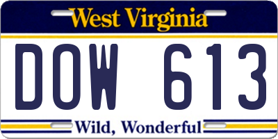 WV license plate DOW613