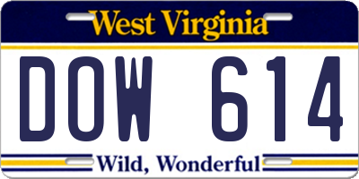WV license plate DOW614