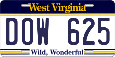 WV license plate DOW625