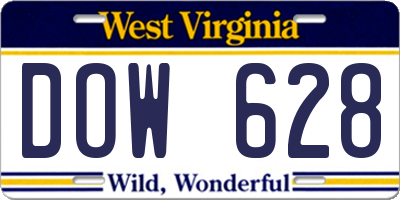 WV license plate DOW628