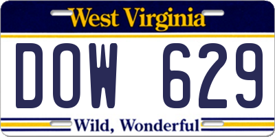 WV license plate DOW629