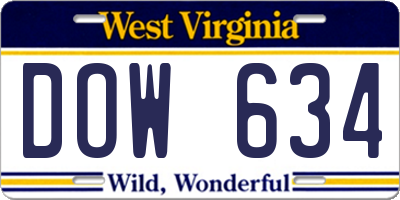 WV license plate DOW634