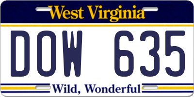 WV license plate DOW635