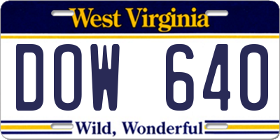 WV license plate DOW640