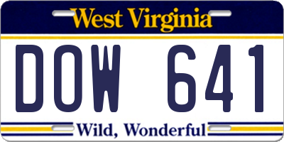 WV license plate DOW641