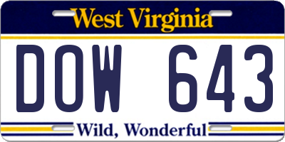 WV license plate DOW643