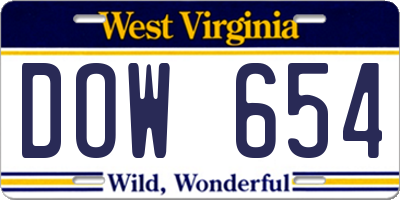 WV license plate DOW654