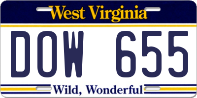 WV license plate DOW655