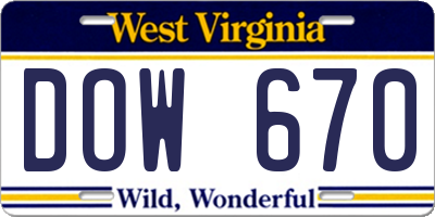 WV license plate DOW670