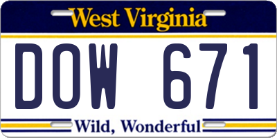 WV license plate DOW671