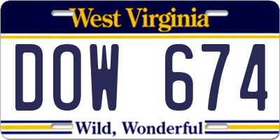 WV license plate DOW674