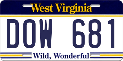 WV license plate DOW681