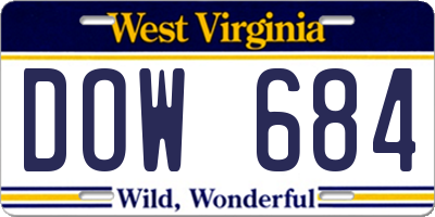 WV license plate DOW684