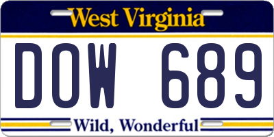 WV license plate DOW689