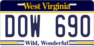 WV license plate DOW690