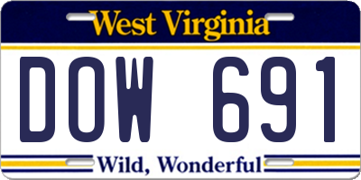 WV license plate DOW691