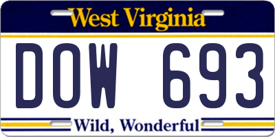 WV license plate DOW693