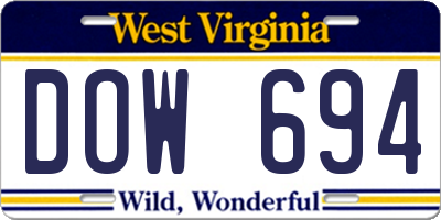 WV license plate DOW694