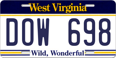 WV license plate DOW698