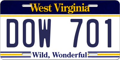 WV license plate DOW701