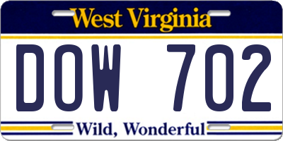 WV license plate DOW702