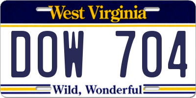 WV license plate DOW704