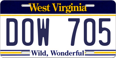 WV license plate DOW705