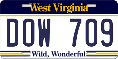 WV license plate DOW709