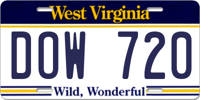 WV license plate DOW720