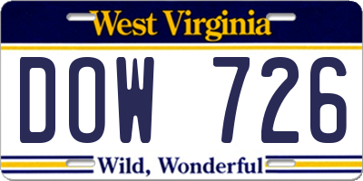 WV license plate DOW726