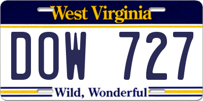 WV license plate DOW727