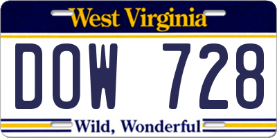 WV license plate DOW728