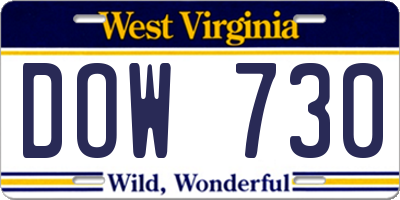 WV license plate DOW730