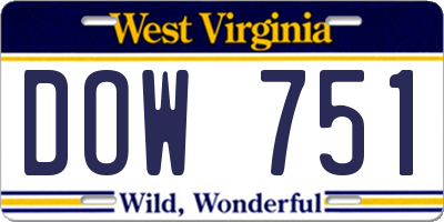 WV license plate DOW751