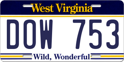 WV license plate DOW753